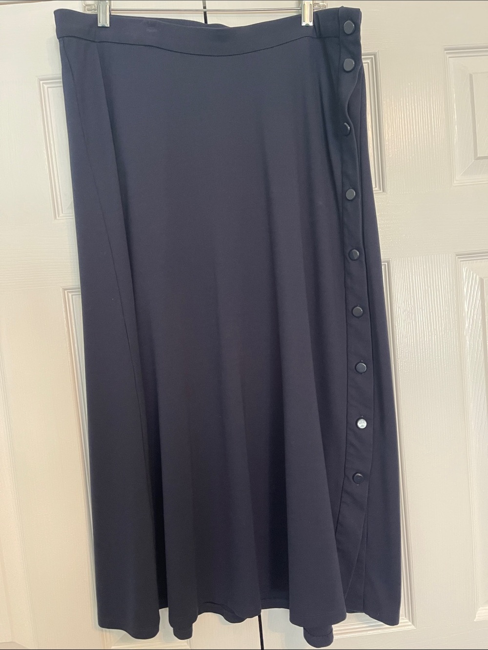CJ Banks Navy Side-Button Midi Skirt
